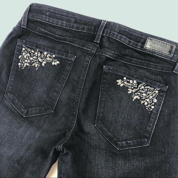 GUESS Brittany Skinny Dark Blue Denim Crystal Pockets Jeans Size 27” - Picture 11 of 12